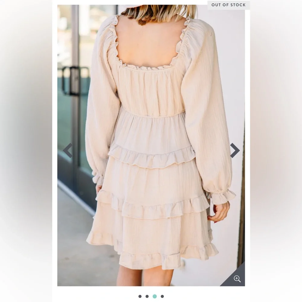 Morning Lavender Cream Long Sleeve Women's Dress - Picture 2 of 5